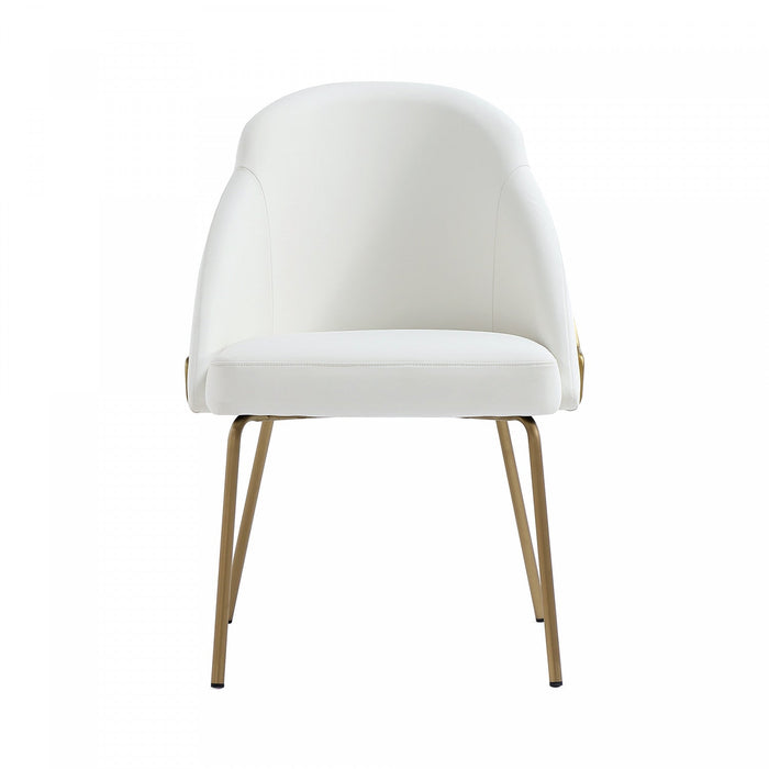 Gracie Modern Metal Vegan Leather Dining Chair in White and Gold 