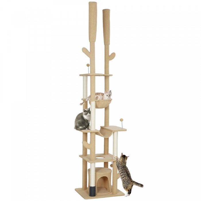 Pawhut Floor To Ceiling Cat Tree, 89\"-100\" Adjustable Height Cat Tower For Large Cats With Scratchin