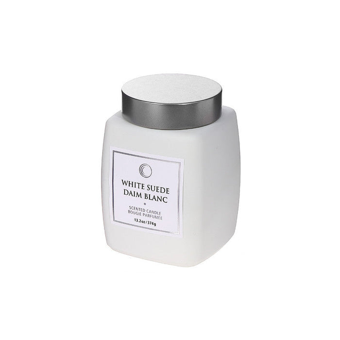 13.2 Oz Luxe Scented Square Candle with Lid White Suede - Set of 2