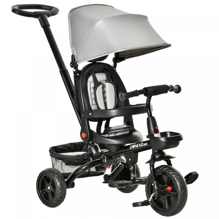 Qaba Baby Tricycle 4 In 1 Trike W/ Reversible Angle Adjustable Seat Removable Handle Canopy Handrail