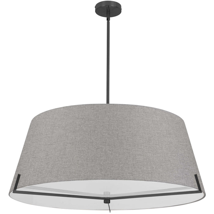 Dainolite Preston 4 Light Pendant 33\" Dia Matte Black Grey Fabric Shade Lamp