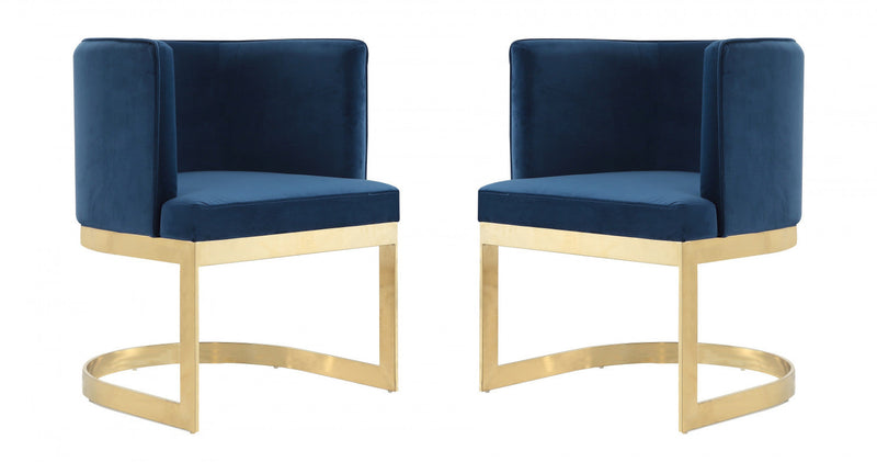 Aura Modern Velvet Metal Dining Chair in Royal Blue - Set of 2 