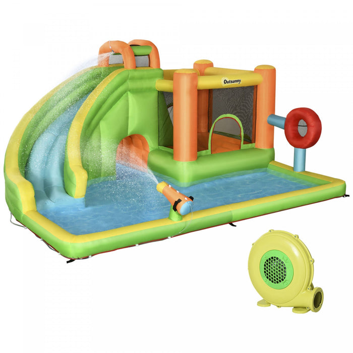 Outsunny 8-in-1 Inflatable Water Slide, Kids Castle Bounce House Includes Slide, Trampoline, Pool, W