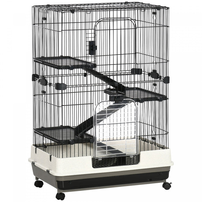 Pawhut 32\"l 4-level Small Animal Cage Rabbit Hutch With Universal Lockable Wheels, Slide-out Tray Fo