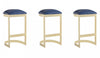 Aura Modern Metal Upholstered Barstool in Blue - Set of 3 Bar Stool 