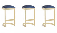 Aura Modern Metal Upholstered Barstool in Blue - Set of 3 Bar Stool 