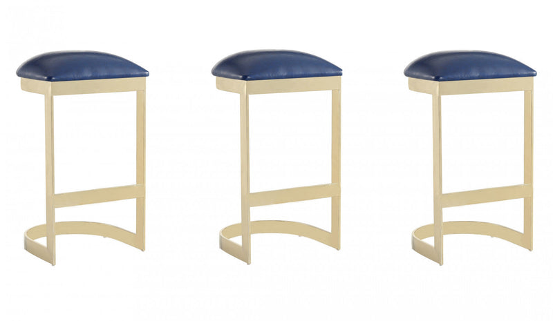 Aura Modern Metal Upholstered Barstool in Blue - Set of 3 Bar Stool 