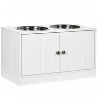 Pawhut Elevated Dog Bowls For Large Dogs Pet Feeding Station With Stand, Storage, 2 Stainless Steel