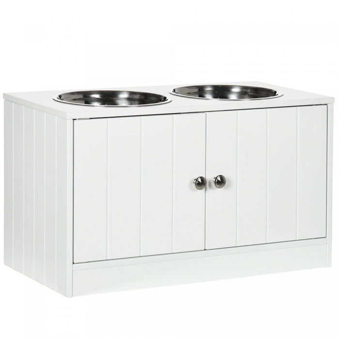 Pawhut Elevated Dog Bowls For Large Dogs Pet Feeding Station With Stand, Storage, 2 Stainless Steel 