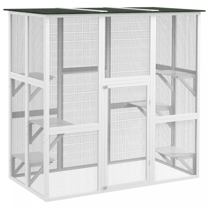 Pawhut Large Outdoor Catio Enclosure, Weatherproof Cat House With Asphalt Roof, Wooden Cat Patio Cag