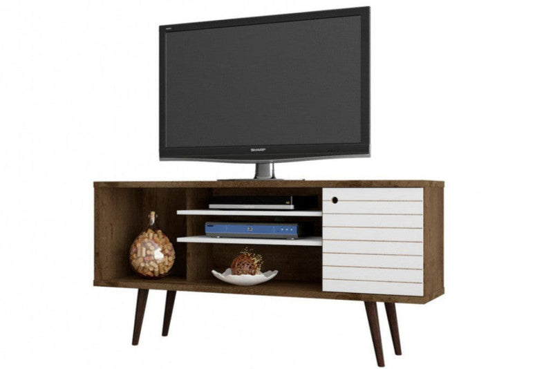Manhattan Comfort Liberty 53.14\" Mid-Century Modern TV Stand with 5 Shelves & 1 Door - Rustic Brown 