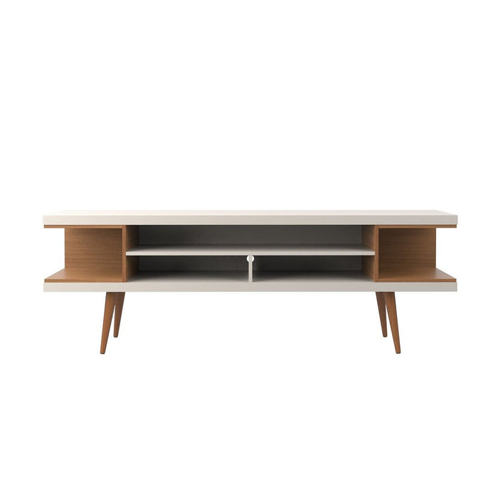 Manhattan Comfort Utopia 70.47\" TV Stand with Splayed Wooden Legs & 4 Shelves - Off White & Maple Cream
