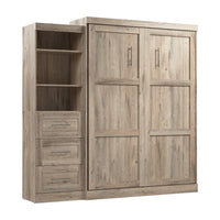 Bestar Pur Queen Murphy Shelving Unit with Drawers 90-Inch Wall Bed - Rustic Brown