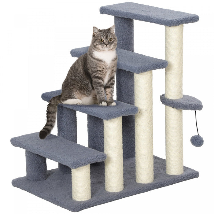 Pawhut Cat Tree, 4 Step Cat Tower Stairs Steps With Cat Scratching Post, Jumping Platform, Toy Ball,