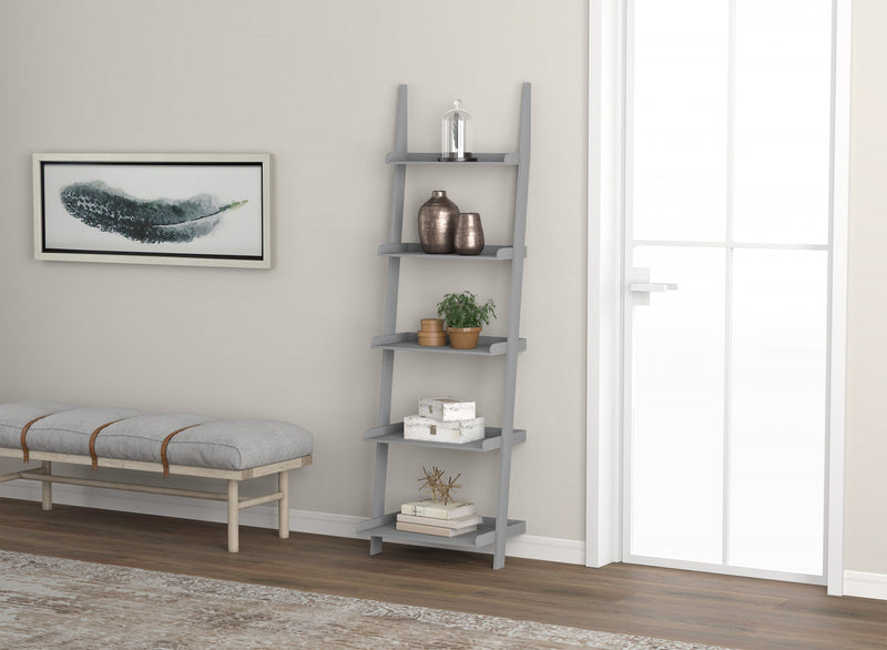 70” Wall Shelf 5-tier Storage Unit With Framed Borders – Light Grey 