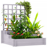 Outsunny 3 Tier Raised Garden Bed With Trellis For Climbing Plants Grey