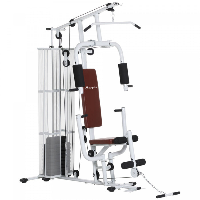 Soozier Multifunction Home Gym Equipment With 100lbs Weight Stack, White