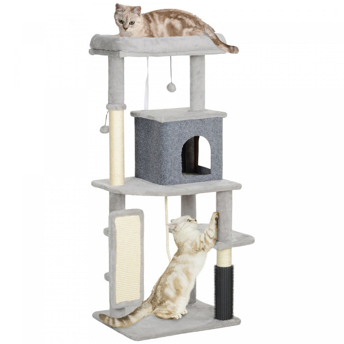 Pawhut Cat Tree For Large Cat Adults, 52 Inch Cat Tower For Indoor Cats W/ Scratching Posts, Cat Bed