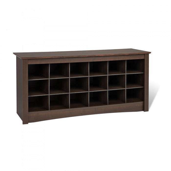 Eighteen Pair Shoe Storage Cubby Bench - Espresso