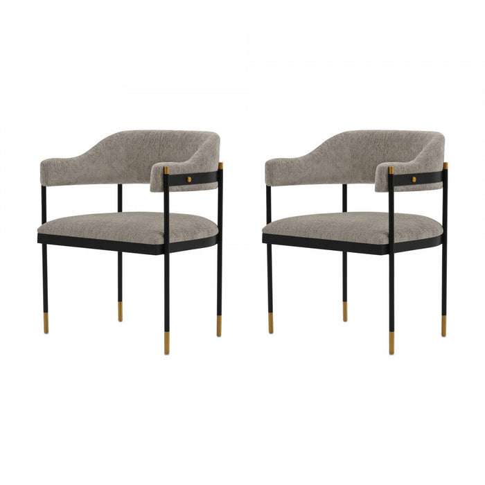 Lia Modern Metal Chenille Armchair in Stone - Set of 2 Dining Chair 