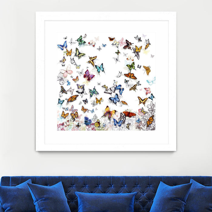 \"Papillon\" Matted and Framed White 36x36 Wall Art