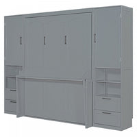 Joyce Closet Queen Murphy Bed With Drawers And Shelves - Grey 