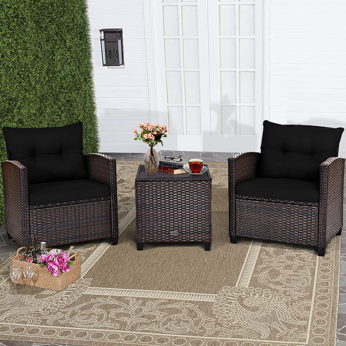 Costway 3pcs Patio Rattan Furniture Set Cushion Conversation Set Sofa Coffee Table Black