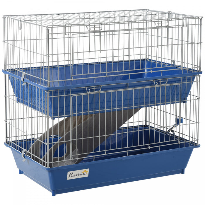 Pawhut Metal Small Animal Cage, 2-tier Guinea Pig Cage With 2 Doors, Platforms, Wide Ramp, Dish And 
