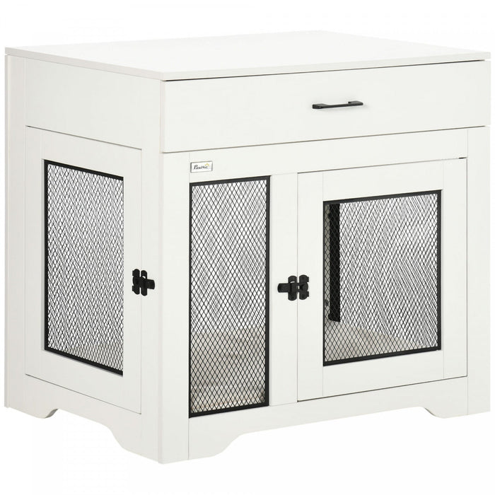 Pawhut 32in Dog Crate Furniture With Cushion, 2 Doors, Dog Kennel End Table With Storage, Indoor Dog