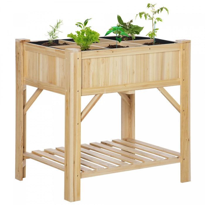 Outsunny 6 Pocket Raised Garden Bed, Elevated Wood Planter Box With Storage Shelf And Non-woven Fabr
