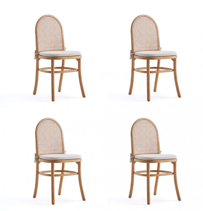 Paragon Industry Chic Cane Back Wood Upholstered Dining Chair in Oatmeal - Set of 4 