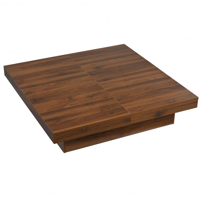 Jack 39.4\" Square Engineered Wood Coffee Table With Sliding Top Storage - Walnut 
