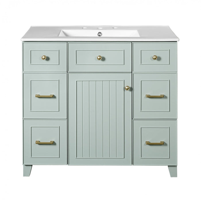 Norma 36\" Solid Wood Bathroom Vanity With Ceramic Sink - Green 