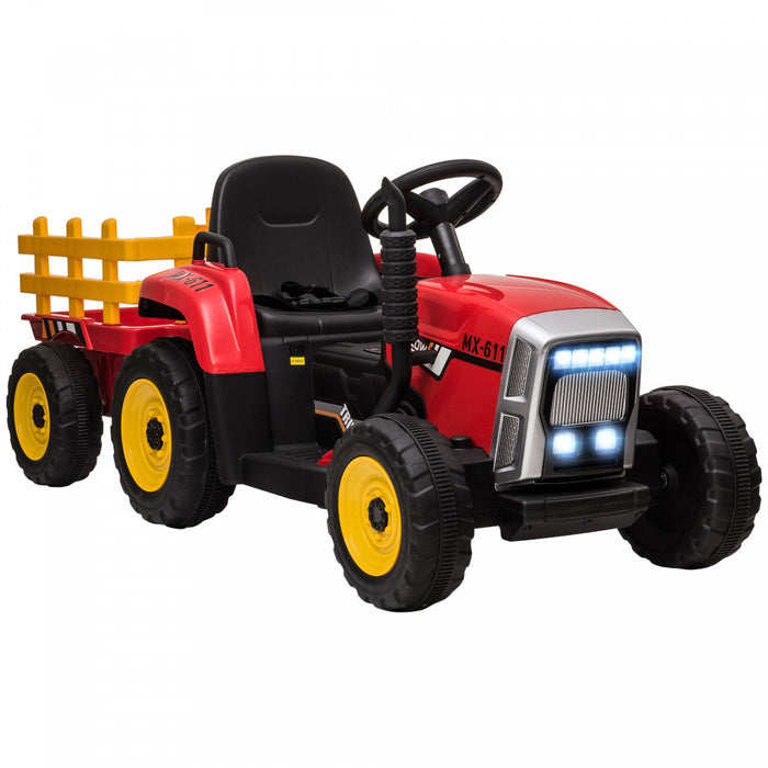 Aosom 12v Kids Powered Ride-On Tractor With Trailer, Battery Powered Electric Tractor With Remote Co