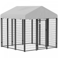 Pawhut 6' X 6' X 6' Dog Run Outdoor, Large Outdoor Dog Kennel Welded Wire Steel Fence With Uv-resistant & Waterproof Cover, Secure Lock, Silver