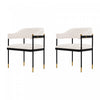Lia Modern Metal Chenille Armchair in Cream - Set of 2 Dining Chair 