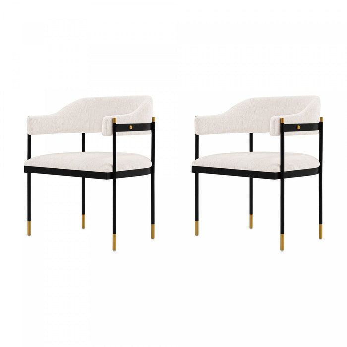 Lia Modern Metal Chenille Armchair in Cream - Set of 2 Dining Chair 