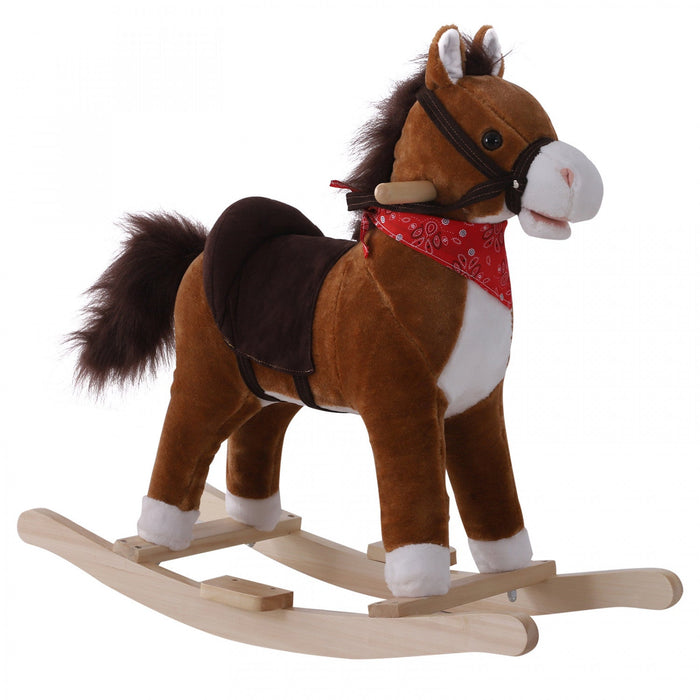 Qaba Kids Plush Ride On Rocking Horse Child Animal Adventure Rocker Chair Playtime Toy With Sound Sc