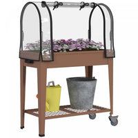 Outsunny 3' X 1' X 4' Raised Garden Bed With Greenhouse Cover Wheels Brown