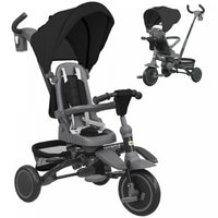 Qaba Toddler Tricycle, 6 In 1 Foldable Kids Trike With Adjustable Push Handle, Removable Canopy, Rotatable Seat, Safety Harness, Detachable Guardrail, For 1-5 Years Old, Black