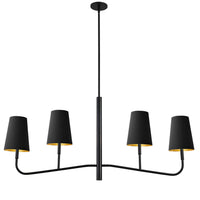 Dainolite Eleanor 4 Light Horizontal Chandelier Matte Black Black/Gold Shades Lamp
