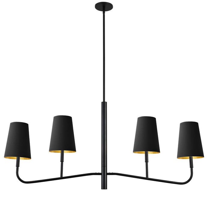 Dainolite Eleanor 4 Light Horizontal Chandelier Matte Black Black/Gold Shades Lamp