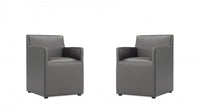 Anna Square Modern Vegan Leather Armchair in Graphite - Set of 2 