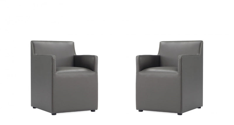 Anna Square Modern Vegan Leather Armchair in Graphite - Set of 2 