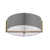 Dainolite Preston 3 Light Semi-flush Mount Aged Brass Grey Shade Lamp