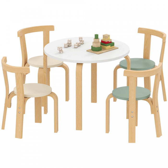 Qaba Kids Table and Chair Set, Wooden Toddler Table and 4 Chairs Set for Arts, Crafts, Drawing, Reading, for Playroom, Nursery, Classroom, for Boys Girls 3-8 Years, Green