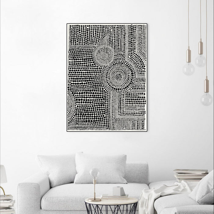 \"Clustered Dots A\" Canvas Framed Black 30x40 Wall Art