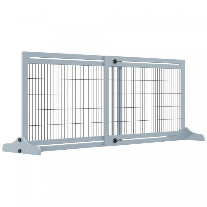 Pawhut Free Standing Pet Gate, Wooden Foldable Dog Gate With 41\"-72\" Adjustable Length, Support Feet