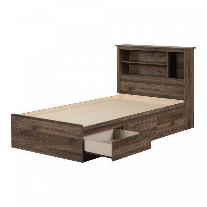 Yodi Mates Bed And Bookcase Headboard Set Natural Walnut - South Shore Twin Bed