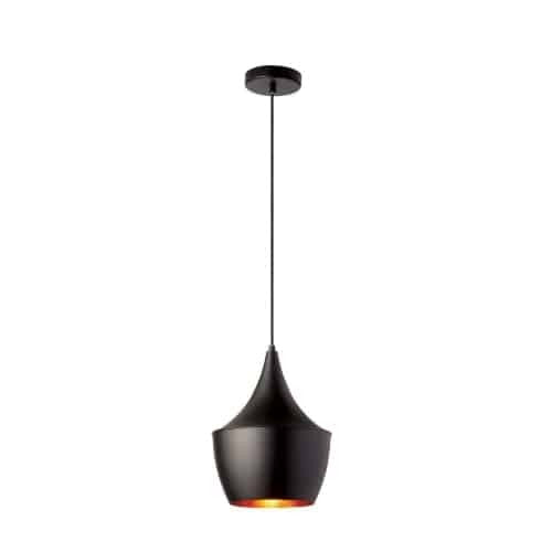 Dainolite Helsinki 1 Light Pendant Teardrop Large Matte Black Finish Gold Interior Lamp